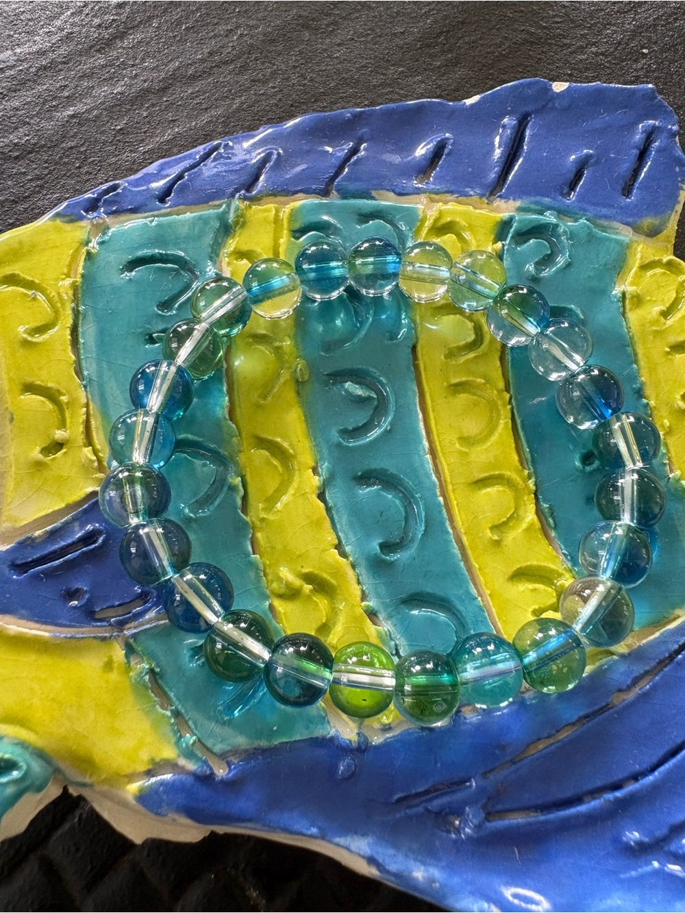 Kids Blue-Green Beaded Stretch Bracelet - Lightweight Kids Accessory